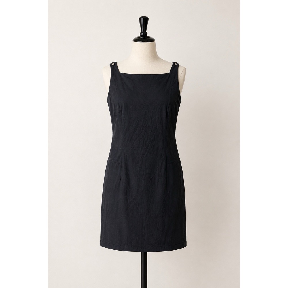 Vintage Y2K GAP Black Sheath Dress Cotton Blend Sleeveless Square Neck 2002